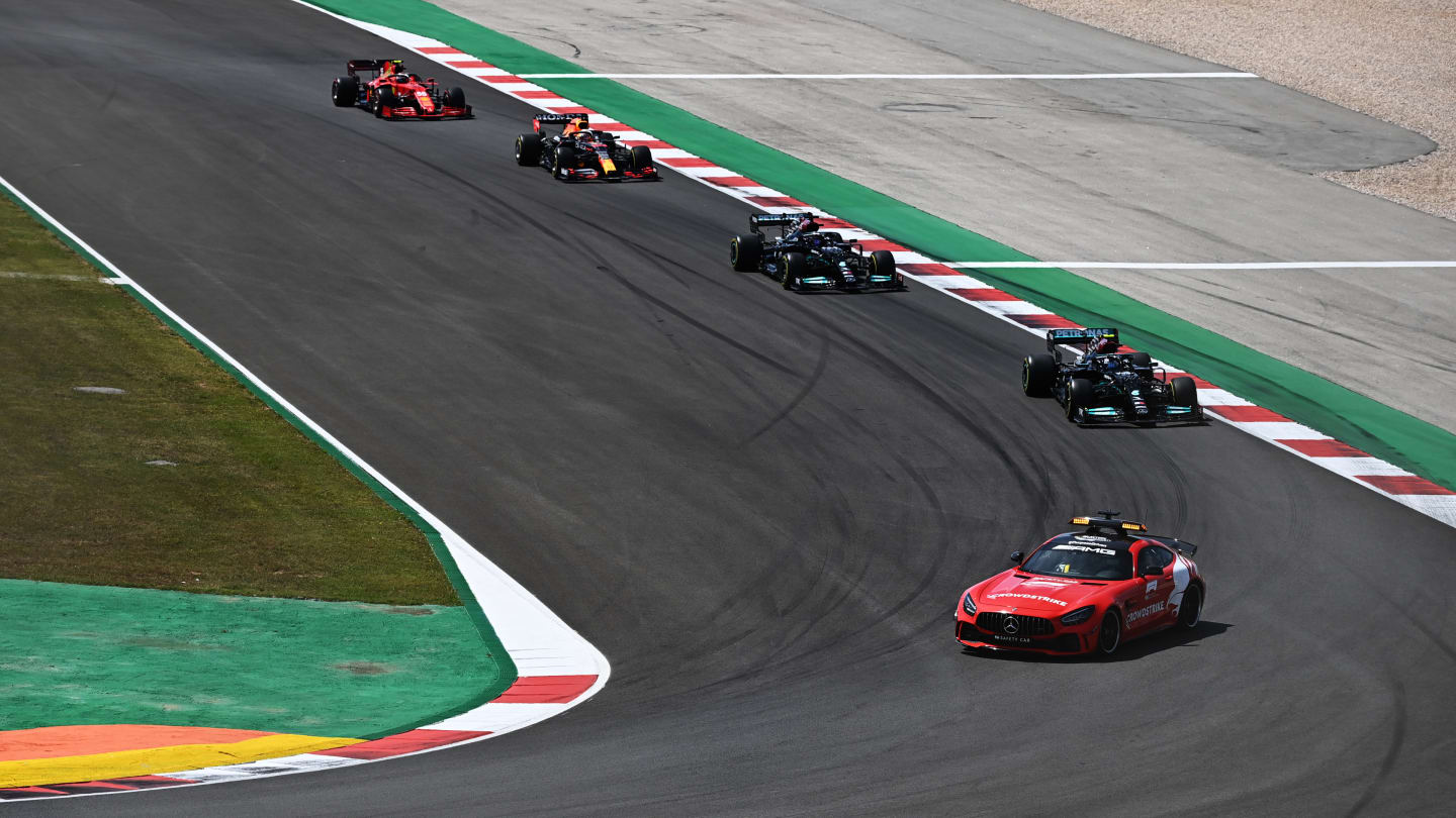 PORTIMAO, PORTUGAL - MAY 02: The FIA safety car leads the field during a yellow flag period during