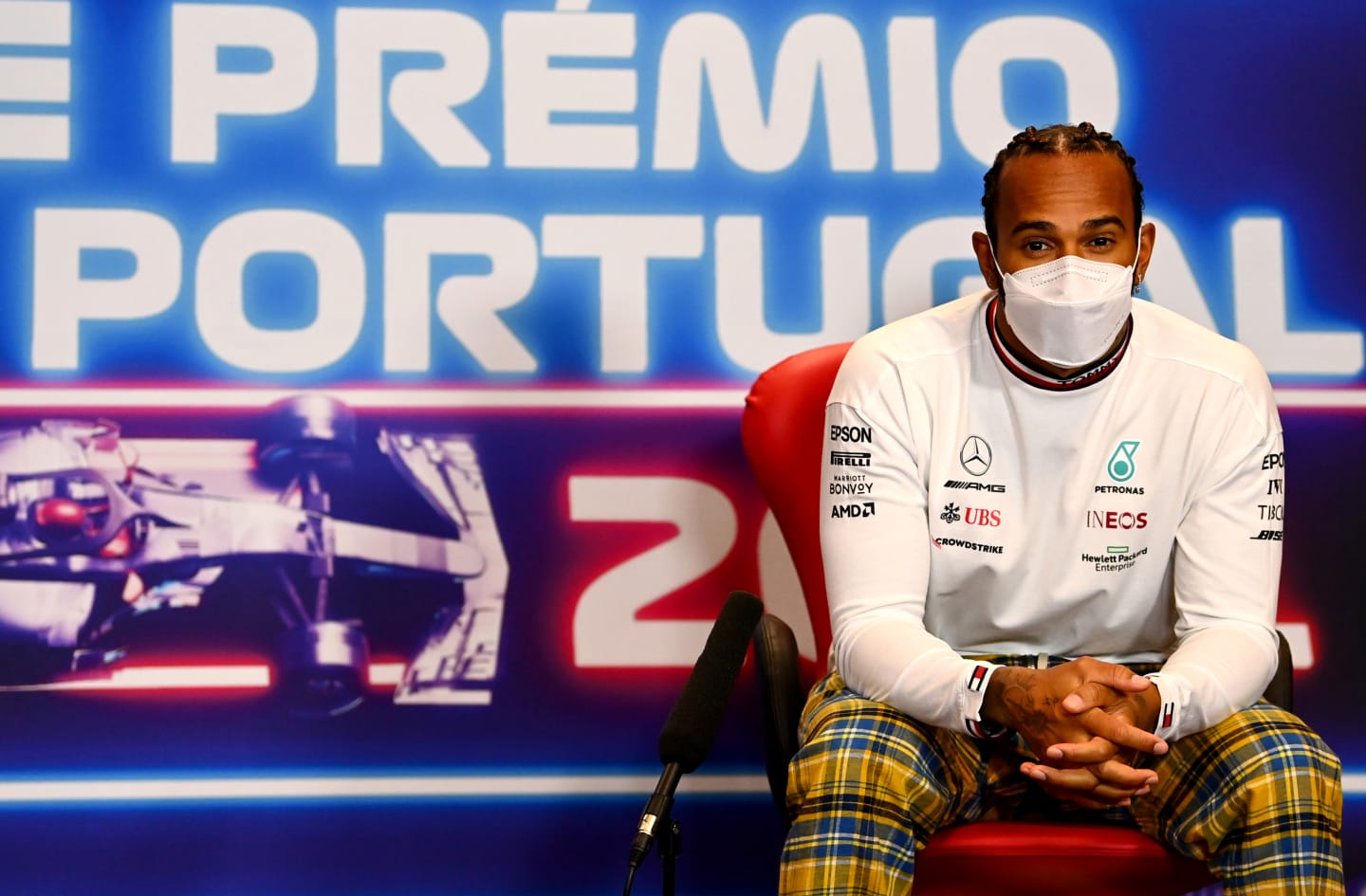 PORTIMAO, PORTUGAL - APRIL 29: Lewis Hamilton of Great Britain and Mercedes GP talks in the Drivers