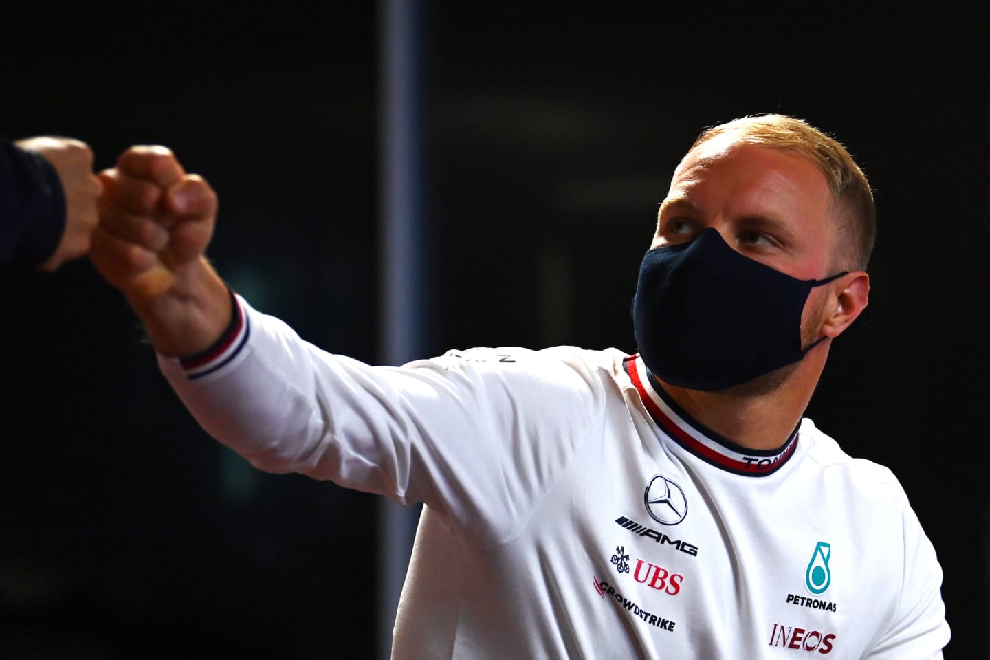 PORTIMAO, PORTUGAL - APRIL 29: Valtteri Bottas of Finland and Mercedes GP bumps fists in the