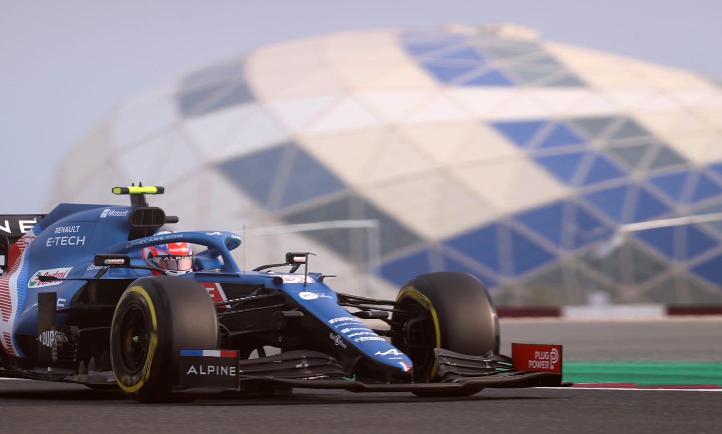 DOHA, QATAR - NOVEMBER 19: Esteban Ocon of France driving the (31) Alpine A521 Renault during practice ahead of the F1 Grand Prix of Qatar at Losail International Circuit on November 19, 2021 in Doha, Qatar. (Photo by Lars Baron/Getty Images)