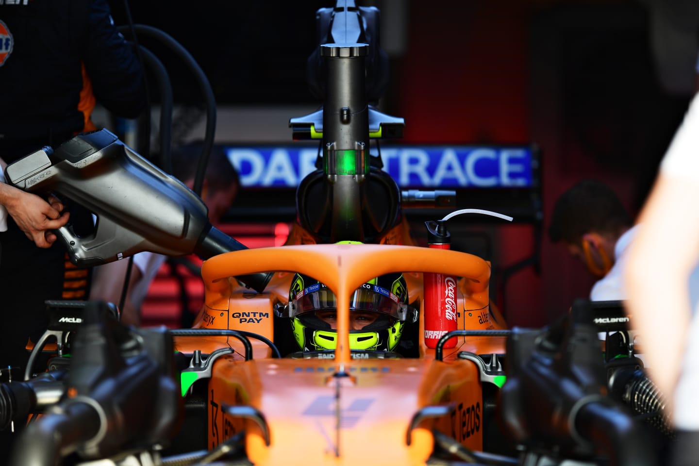 DOHA, QATAR - NOVEMBER 20: Lando Norris of Great Britain and McLaren F1 prepares to drive in the garage during final practice ahead of the F1 Grand Prix of Qatar at Losail International Circuit on November 20, 2021 in Doha, Qatar. (Photo by Mario Renzi - Formula 1/Formula 1 via Getty Images)