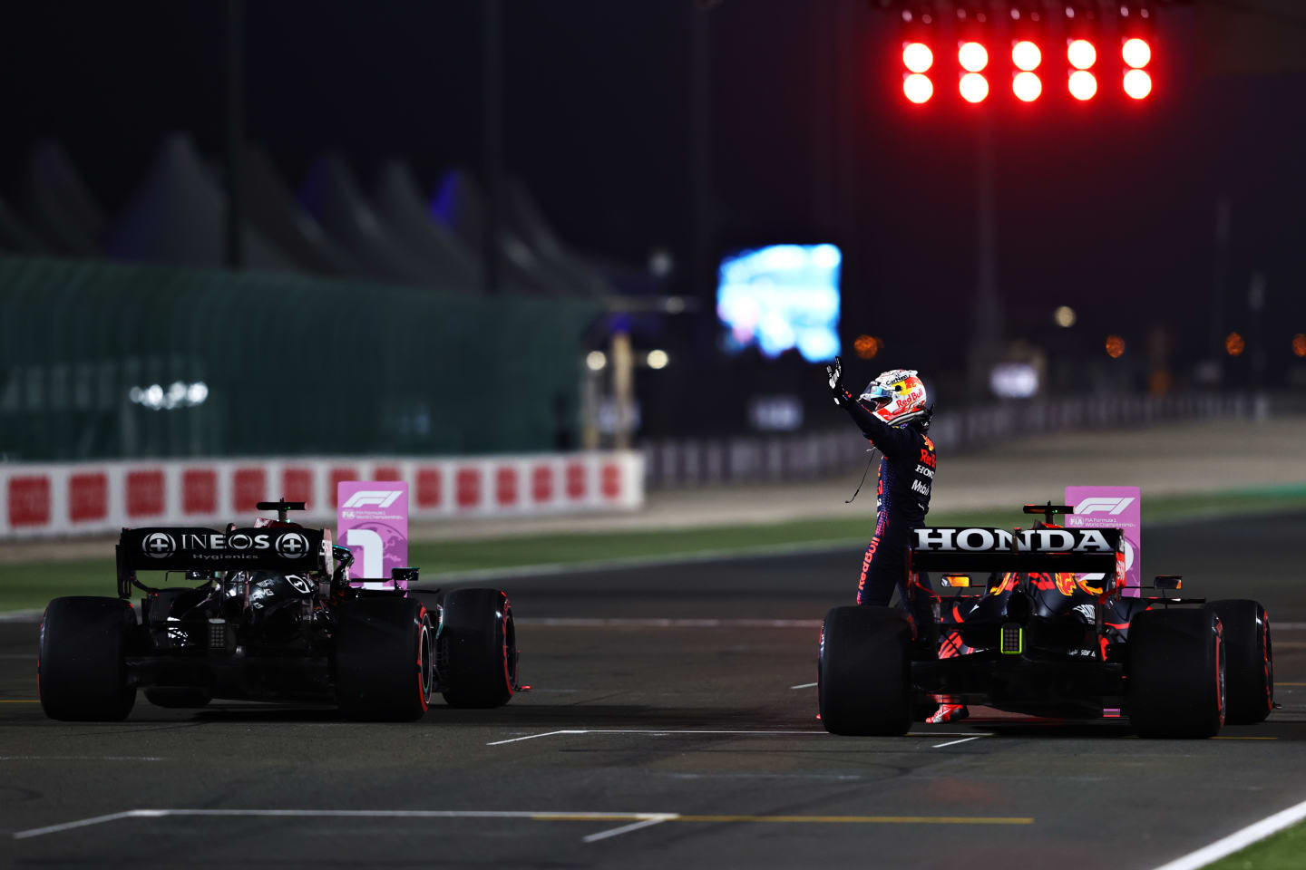 DOHA, QATAR - NOVEMBER 20: Second place qualifier Max Verstappen of Netherlands and Red Bull Racing