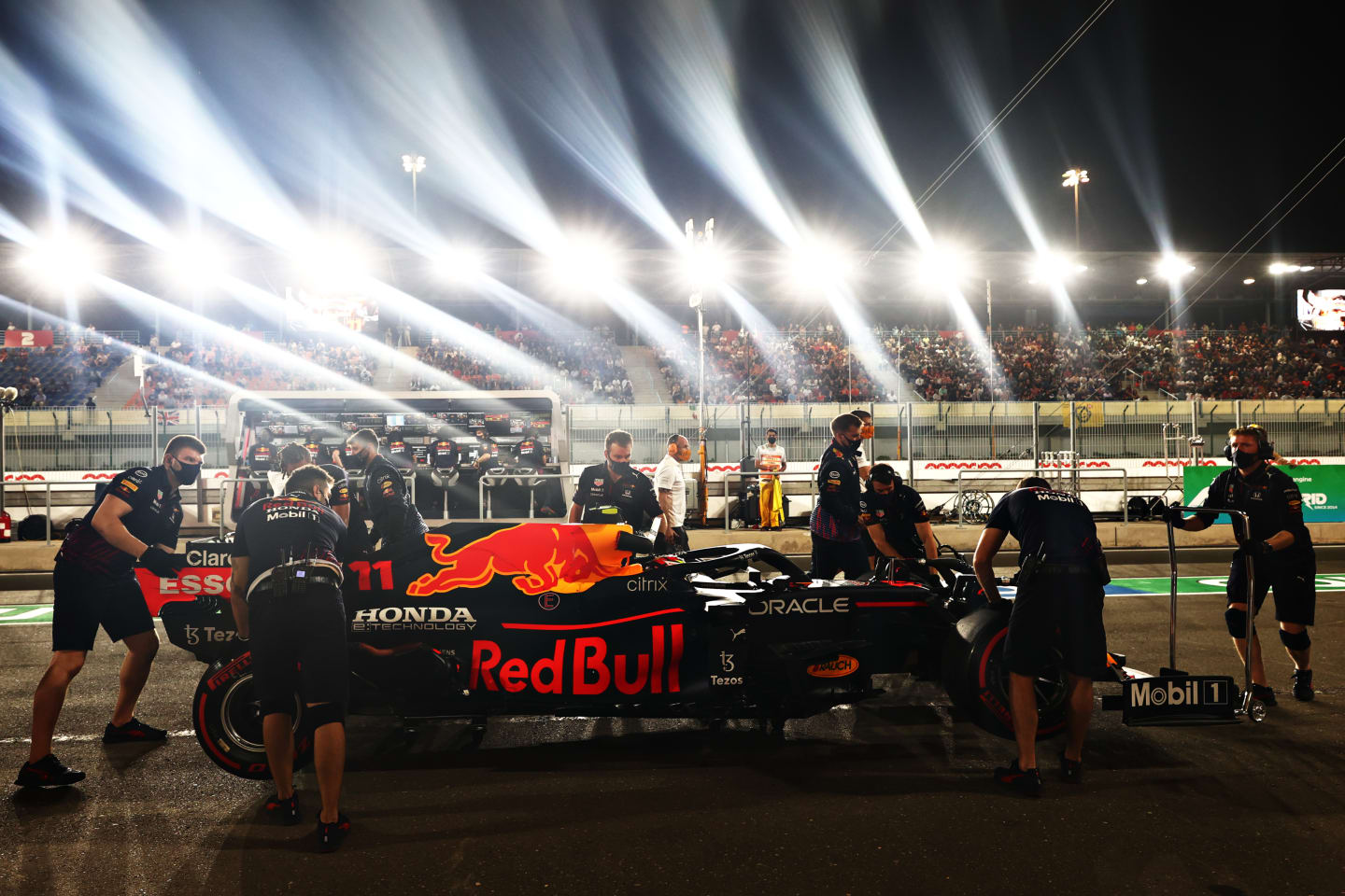 DOHA, QATAR - NOVEMBER 20: Sergio Perez of Mexico driving the (11) Red Bull Racing RB16B Honda