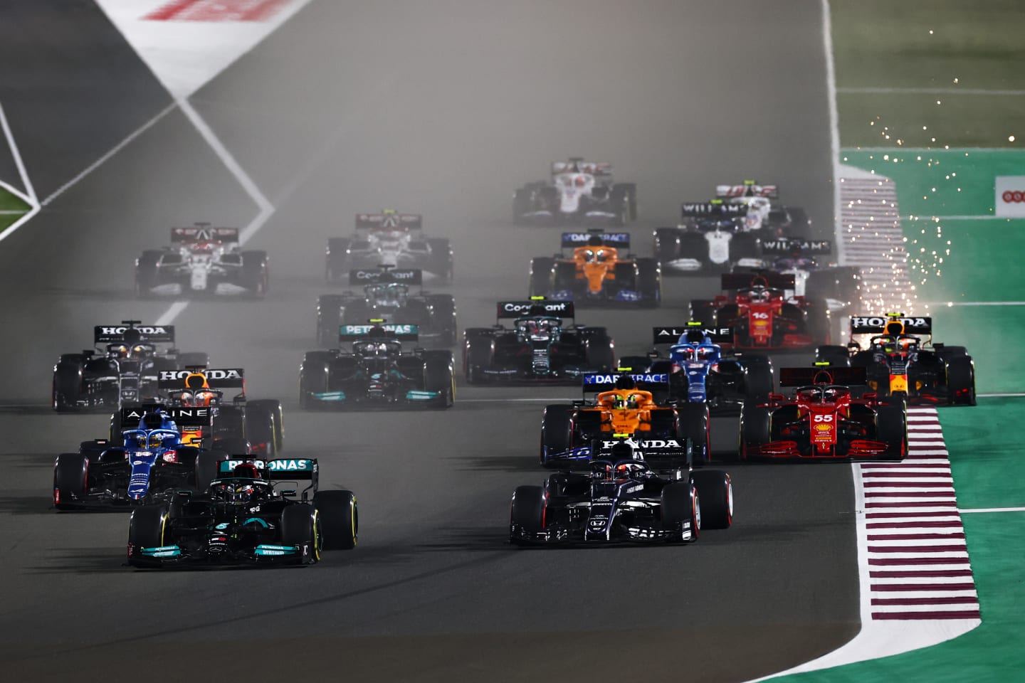 DOHA, QATAR - NOVEMBER 21: Lewis Hamilton of Great Britain driving the (44) Mercedes AMG Petronas