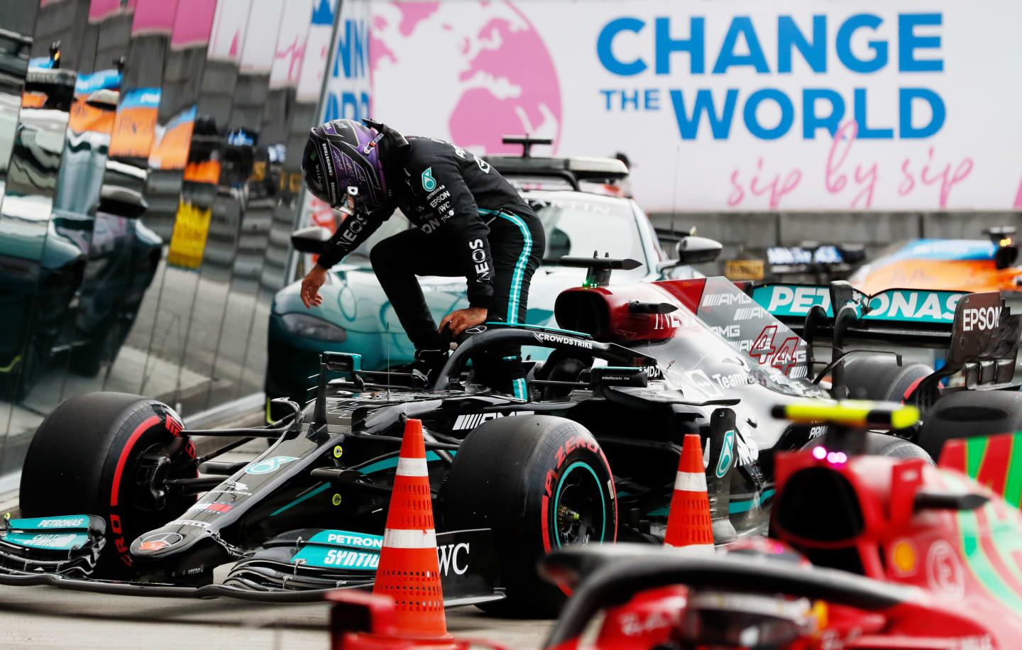 SOCHI, RUSSIA - SEPTEMBER 25: Lewis Hamilton of Great Britain and Mercedes GP climbs from his car