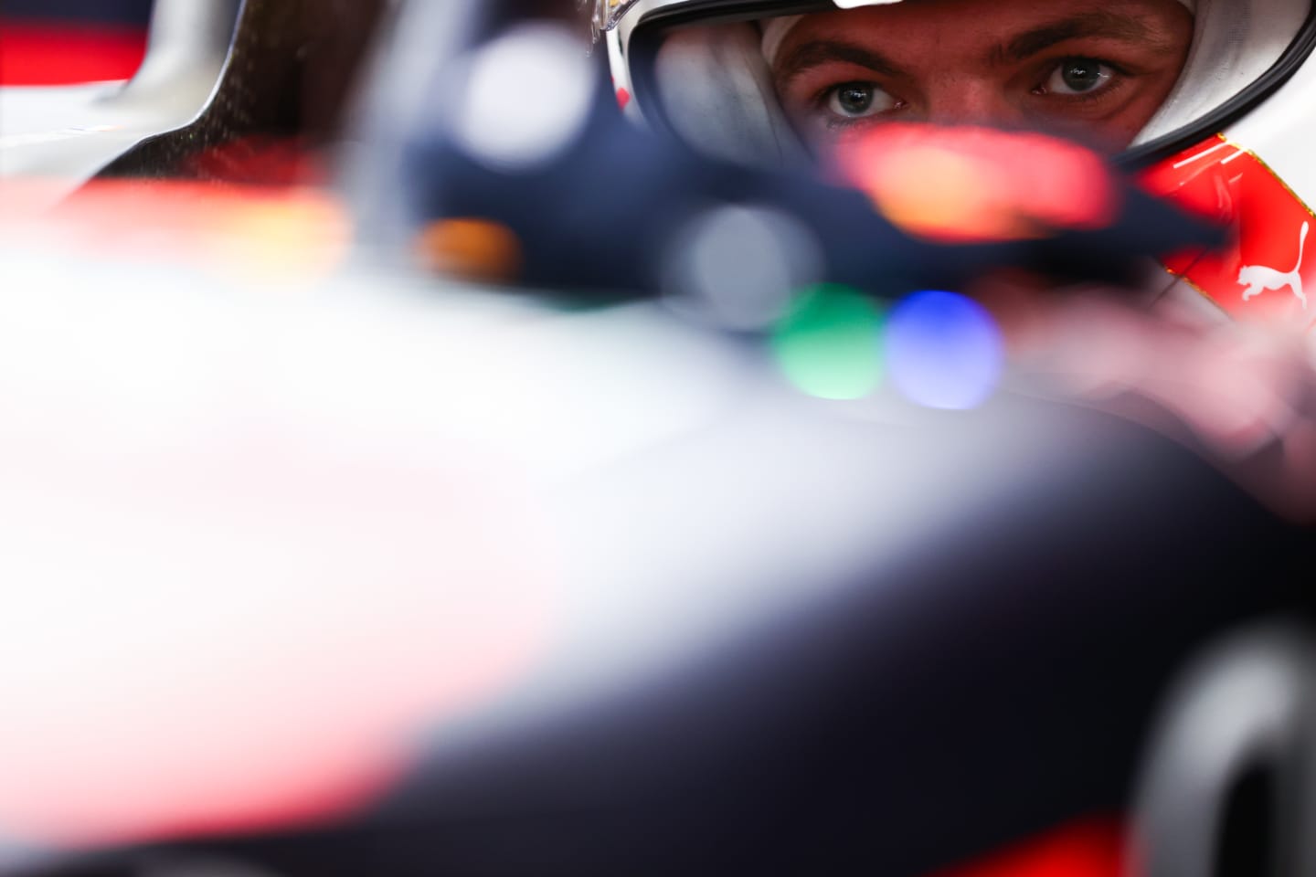 SOCHI, RUSSIA - SEPTEMBER 25: Max Verstappen of Netherlands and Red Bull Racing prepares to drive in the garage during qualifying ahead of the F1 Grand Prix of Russia at Sochi Autodrom on September 25, 2021 in Sochi, Russia. (Photo by Mark Thompson/Getty Images)