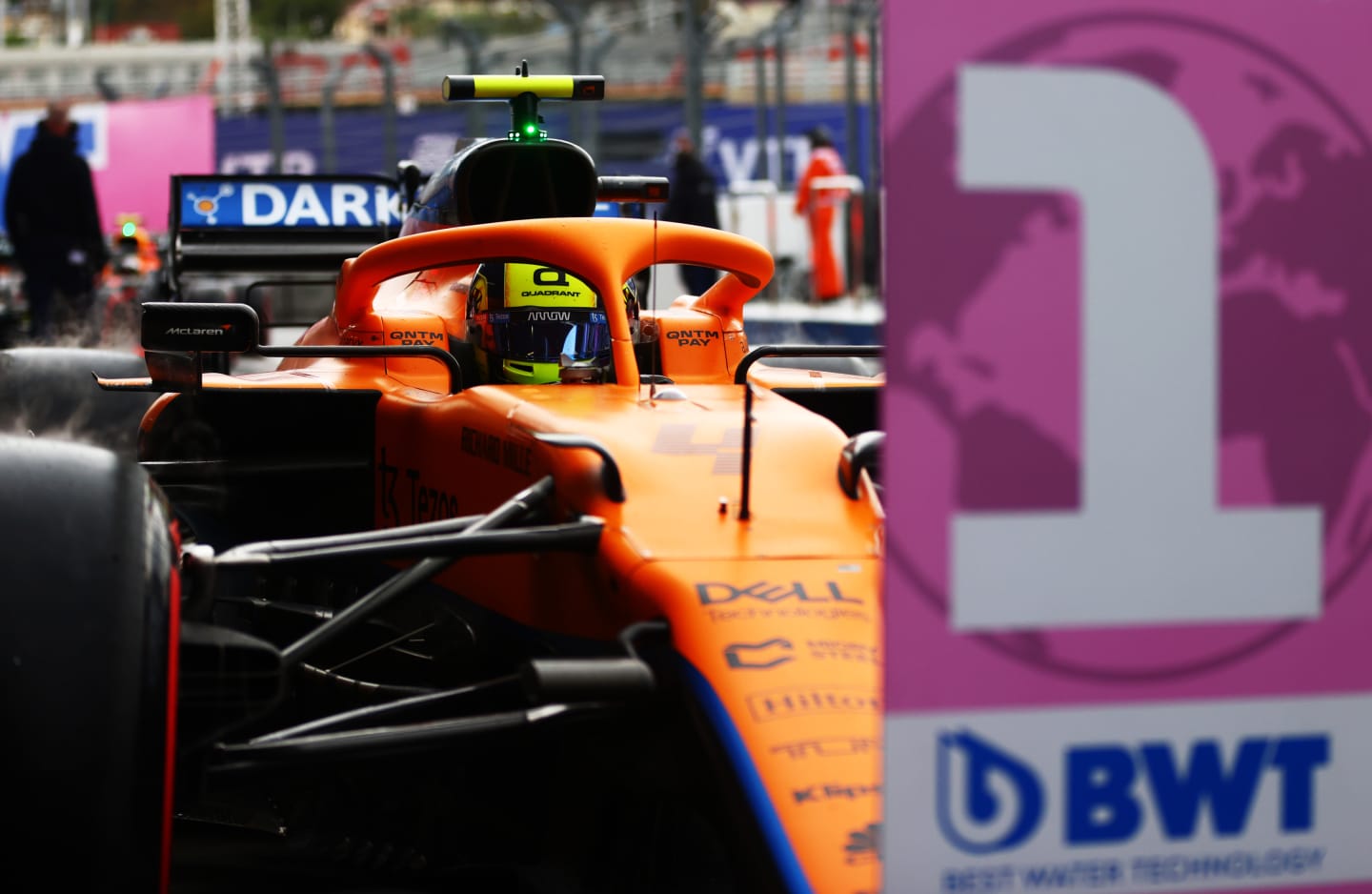 SOCHI, RUSSIA - SEPTEMBER 25: Pole position qualifier Lando Norris of Great Britain and McLaren F1