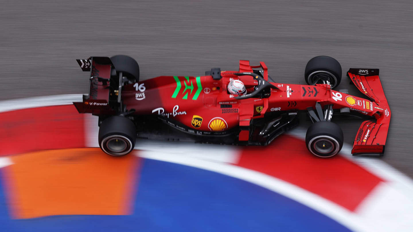 SOCHI, RUSSIA - SEPTEMBER 26: Charles Leclerc of Monaco driving the (16) Scuderia Ferrari SF21