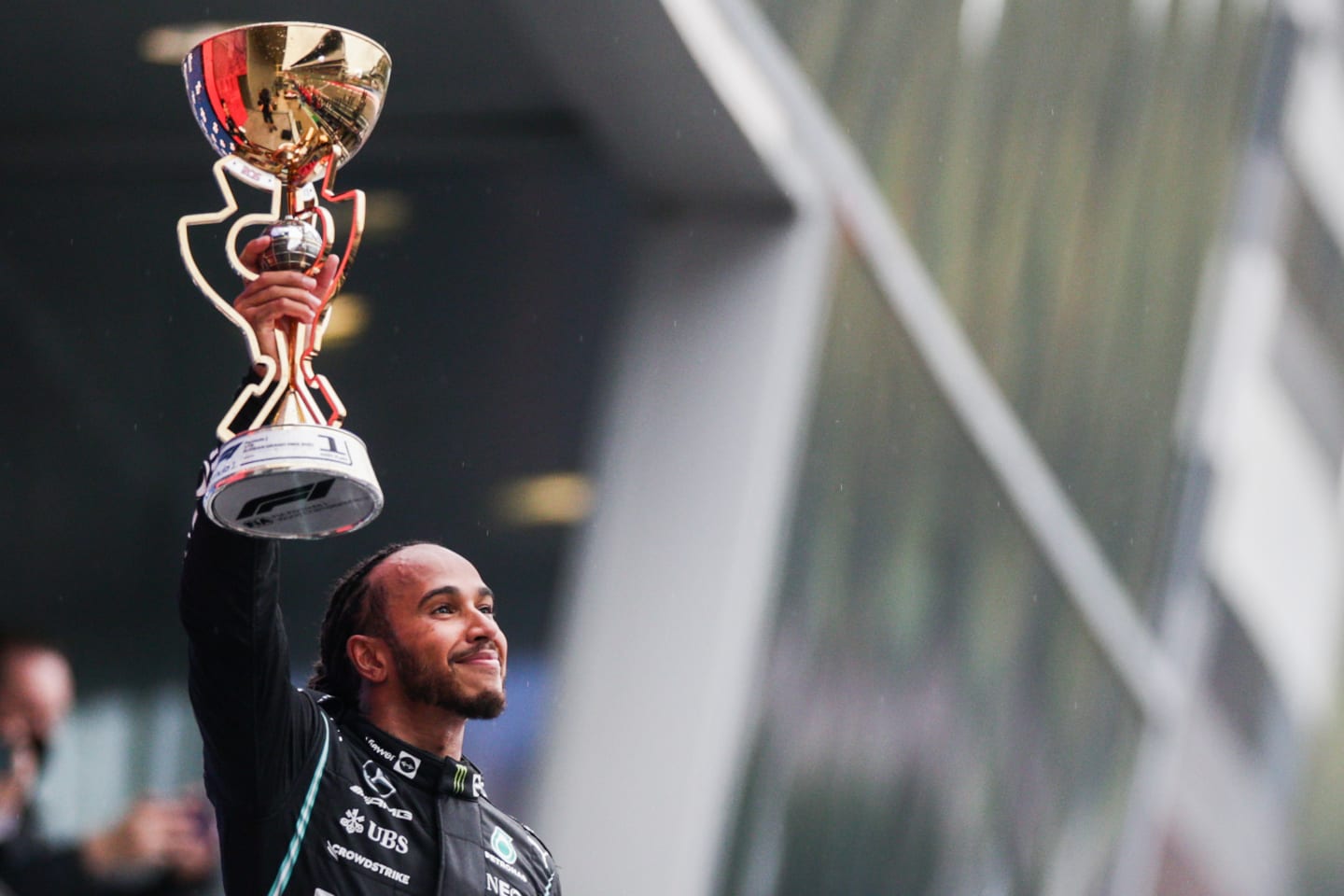 SOCHI, RUSSIA - SEPTEMBER 26: Lewis Hamilton of Mercedes and Great Britain celebrates winning his