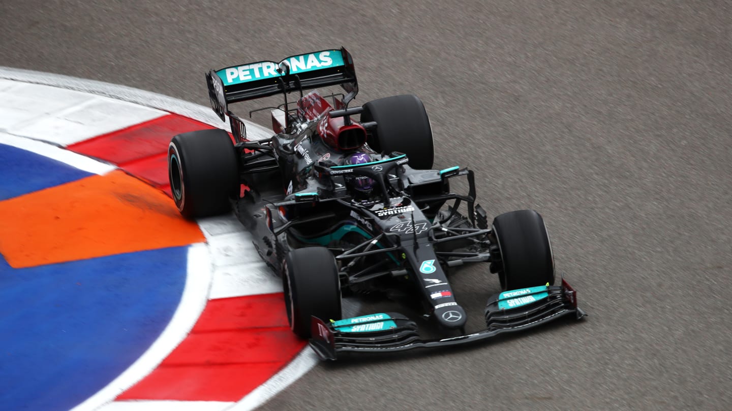 SOCHI, RUSSIA - SEPTEMBER 26: Lewis Hamilton of Great Britain driving the (44) Mercedes AMG