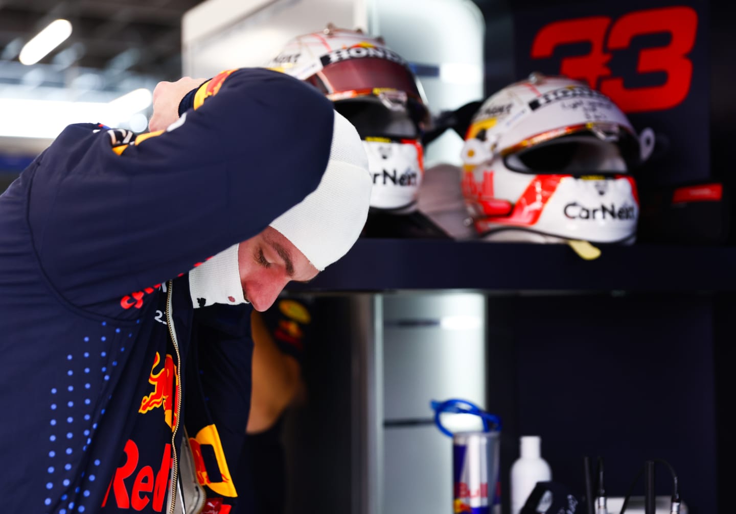JEDDAH, SAUDI ARABIA - DECEMBER 03: Max Verstappen of Netherlands and Red Bull Racing prepares to drive in the garage during practice ahead of the F1 Grand Prix of Saudi Arabia at Jeddah Corniche Circuit on December 03, 2021 in Jeddah, Saudi Arabia. (Photo by Mark Thompson/Getty Images)
