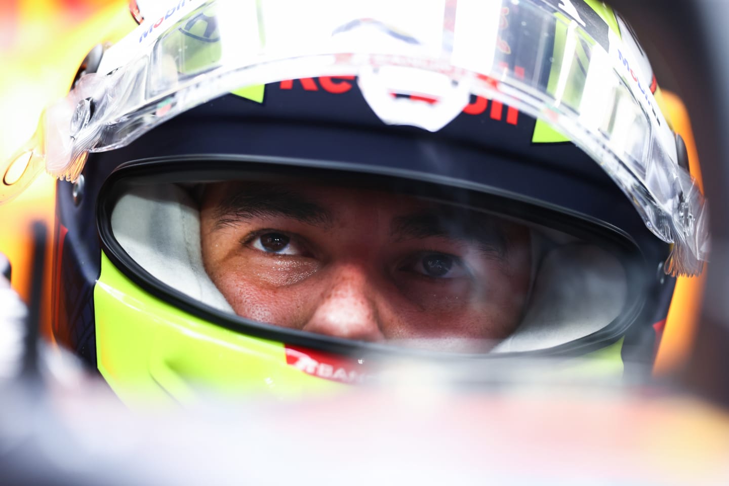JEDDAH, SAUDI ARABIA - DECEMBER 04: Sergio Perez of Mexico and Red Bull Racing prepares to drive in the garage during qualifying ahead of the F1 Grand Prix of Saudi Arabia at Jeddah Corniche Circuit on December 04, 2021 in Jeddah, Saudi Arabia. (Photo by Mark Thompson/Getty Images)