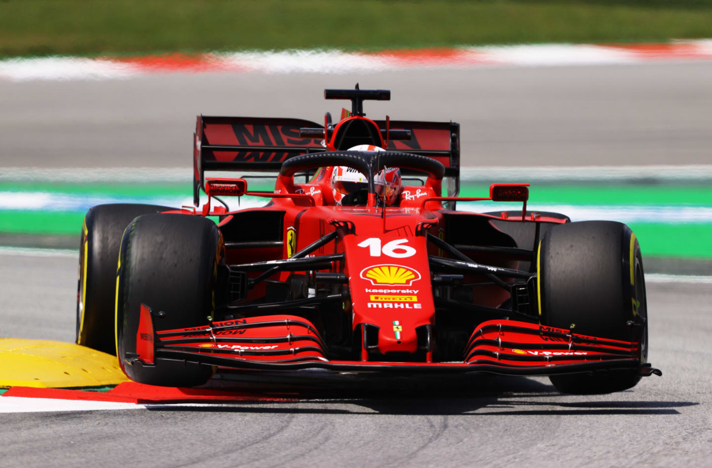 BARCELONA, SPAIN - MAY 07: Charles Leclerc of Monaco driving the (16) Scuderia Ferrari SF21 on