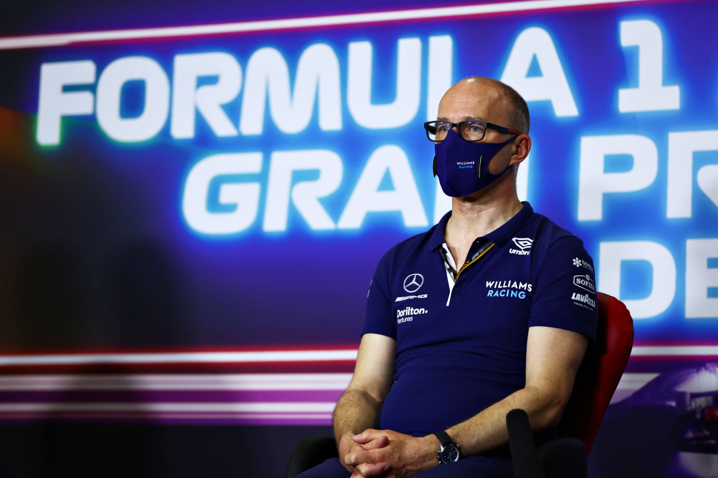BARCELONA, SPAIN - MAY 07: Williams Team Principal Simon Roberts talks in the Team Principals Press Conference during practice for the F1 Grand Prix of Spain at Circuit de Barcelona-Catalunya on May 07, 2021 in Barcelona, Spain. (Photo by Dan Istitene/Getty Images)