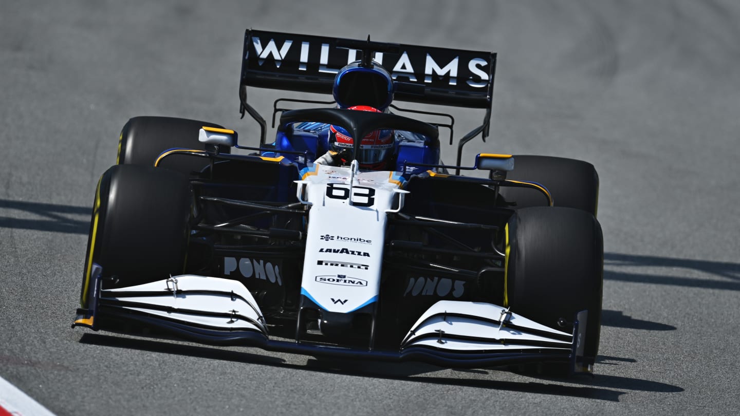 BARCELONA, SPAIN - MAY 07: George Russell of Great Britain driving the (63) Williams Racing FW43B Mercedes during practice for the F1 Grand Prix of Spain at Circuit de Barcelona-Catalunya on May 07, 2021 in Barcelona, Spain. (Photo by Clive Mason - Formula 1/Formula 1 via Getty Images)