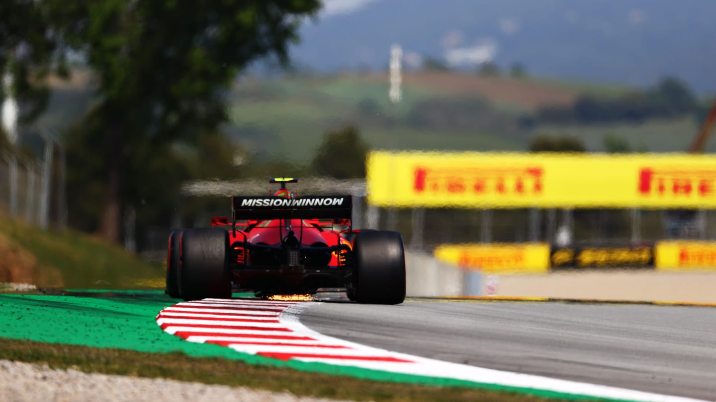 BARCELONA, SPAIN - MAY 07: Carlos Sainz of Spain driving the (55) Scuderia Ferrari SF21 during practice for the F1 Grand Prix of Spain at Circuit de Barcelona-Catalunya on May 07, 2021 in Barcelona, Spain. (Photo by Dan Istitene - Formula 1/Formula 1 via Getty Images)
