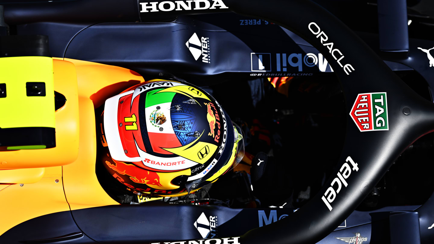 BARCELONA, SPAIN - MAY 08: Sergio Perez of Mexico driving the (11) Red Bull Racing RB16B Honda in