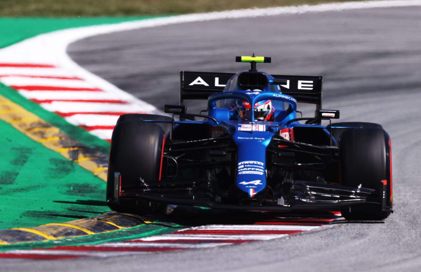 BARCELONA, SPAIN - MAY 08: Esteban Ocon of France driving the (31) Alpine A521 Renault on track during qualifying for the F1 Grand Prix of Spain at Circuit de Barcelona-Catalunya on May 08, 2021 in Barcelona, Spain. (Photo by Lars Baron/Getty Images)