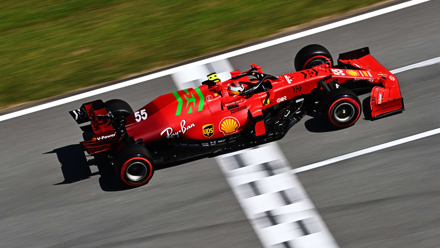 BARCELONA, SPAIN - MAY 08: Carlos Sainz of Spain driving the (55) Scuderia Ferrari SF21 on track