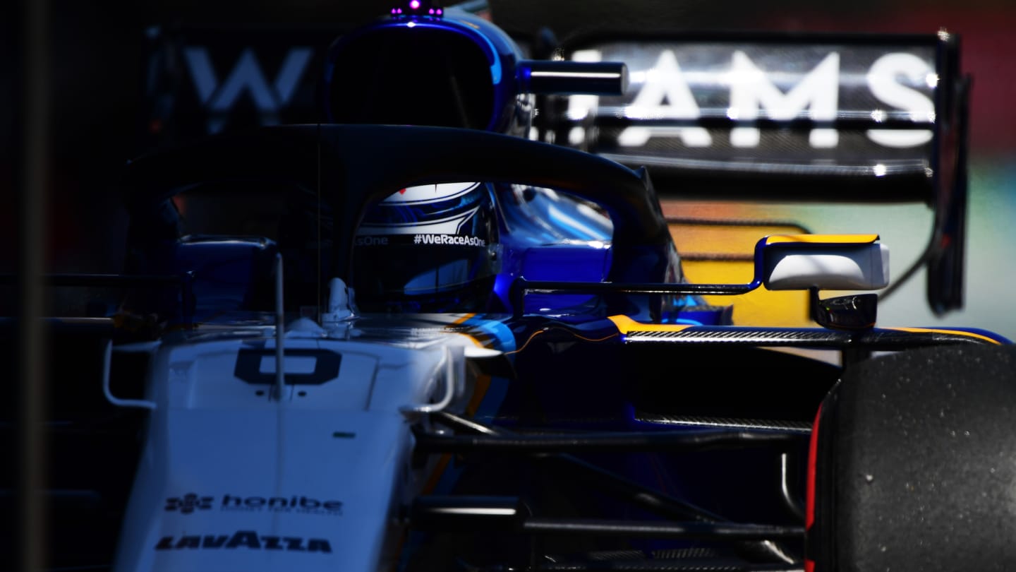 BARCELONA, SPAIN - MAY 08: Nicholas Latifi of Canada driving the (6) Williams Racing FW43B Mercedes in the Pitlane during qualifying for the F1 Grand Prix of Spain at Circuit de Barcelona-Catalunya on May 08, 2021 in Barcelona, Spain. (Photo by Mario Renzi - Formula 1/Formula 1 via Getty Images)
