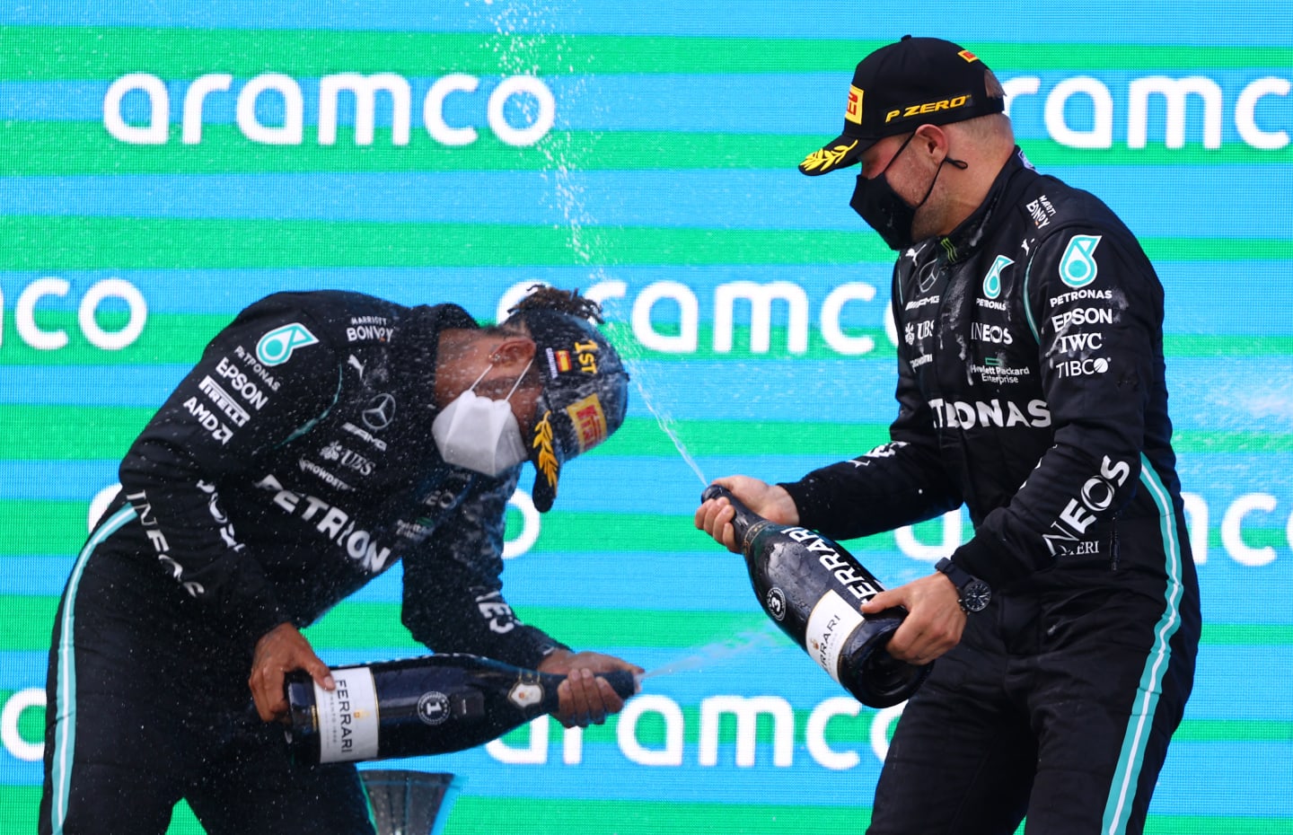 BARCELONA, SPAIN - MAY 09: Race winner Lewis Hamilton of Great Britain and Mercedes GP and third