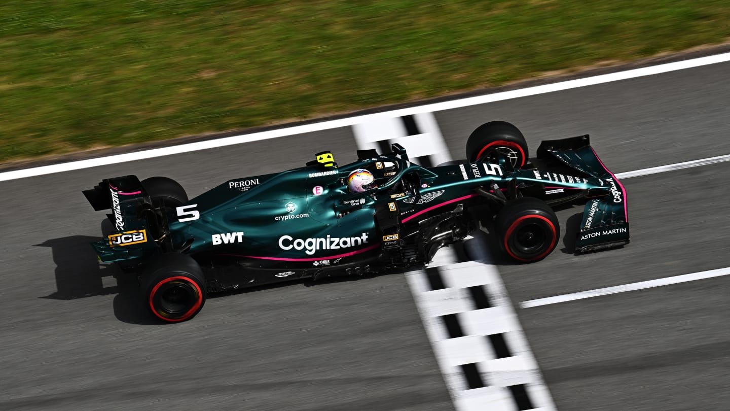 BARCELONA, SPAIN - MAY 09: Sebastian Vettel of Germany driving the (5) Aston Martin AMR21 Mercedes