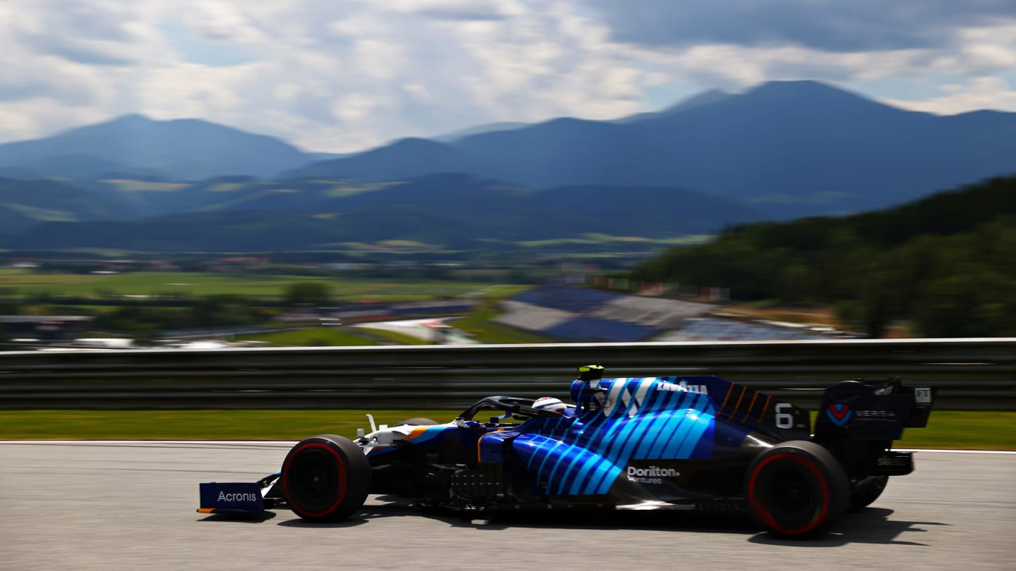 SPIELBERG, AUSTRIA - JUNE 25: Nicholas Latifi of Canada driving the (6) Williams Racing FW43B Mercedes on track during practice ahead of the F1 Grand Prix of Styria at Red Bull Ring on June 25, 2021 in Spielberg, Austria. (Photo by Dan Istitene - Formula 1/Formula 1 via Getty Images)