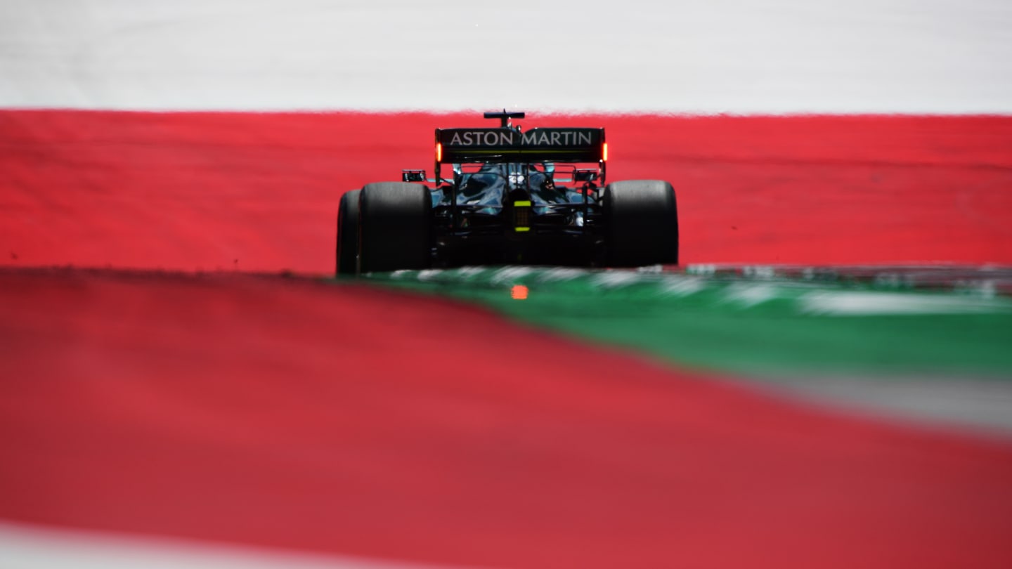 SPIELBERG, AUSTRIA - JUNE 25: Lance Stroll of Canada driving the (18) Aston Martin AMR21 Mercedes on track during practice ahead of the F1 Grand Prix of Styria at Red Bull Ring on June 25, 2021 in Spielberg, Austria. (Photo by Mario Renzi - Formula 1/Formula 1 via Getty Images)