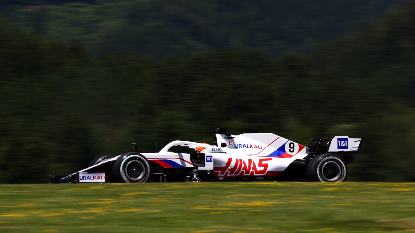 SPIELBERG, AUSTRIA - JUNE 26: Nikita Mazepin of Russia driving the (9) Haas F1 Team VF-21 Ferrari during final practice ahead of the F1 Grand Prix of Styria at Red Bull Ring on June 26, 2021 in Spielberg, Austria. (Photo by Clive Mason - Formula 1/Formula 1 via Getty Images)