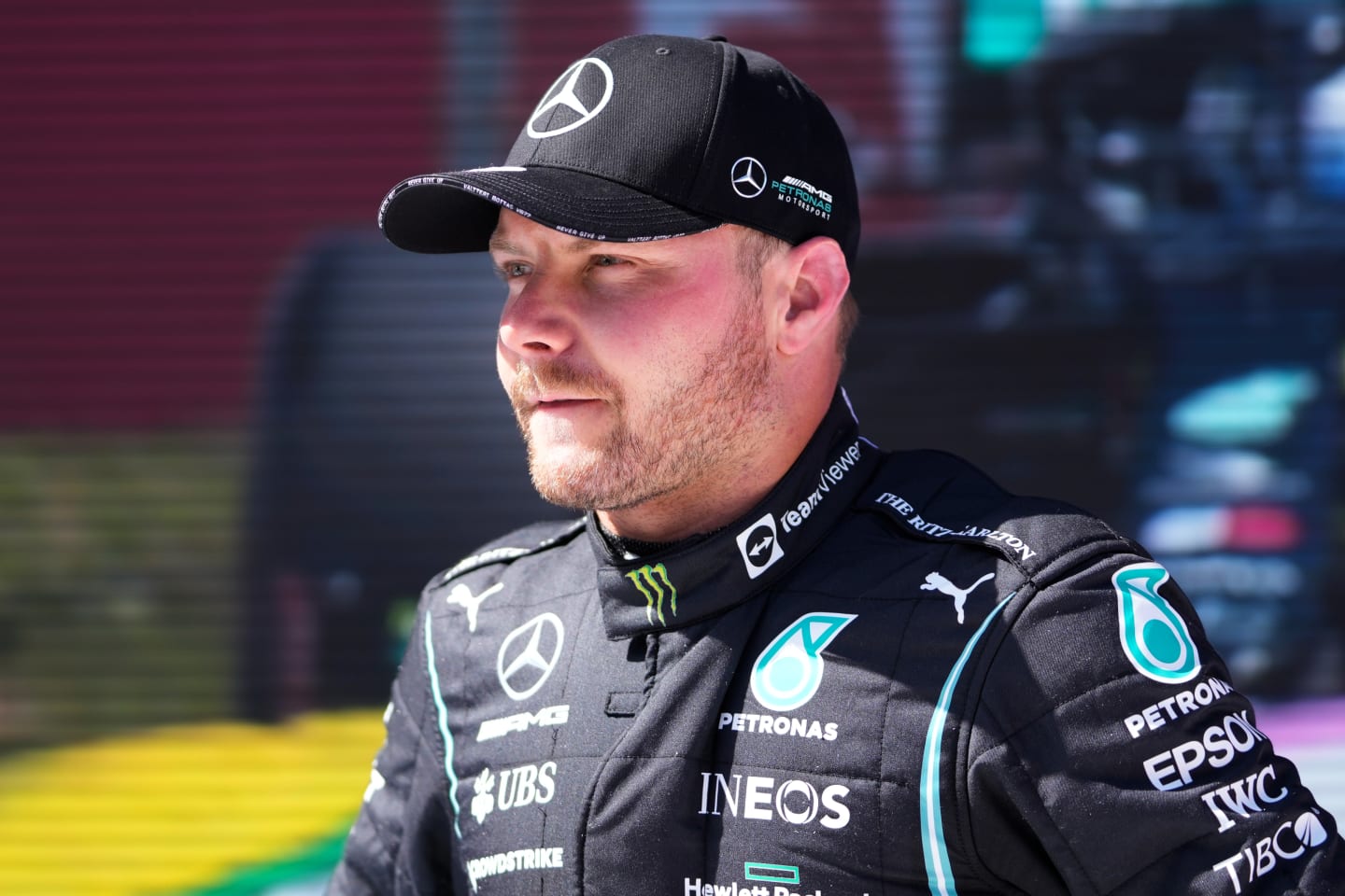 SPIELBERG, AUSTRIA - JUNE 26: Second place qualifier Valtteri Bottas of Finland and Mercedes GP looks on in parc ferme during qualifying ahead of the F1 Grand Prix of Styria at Red Bull Ring on June 26, 2021 in Spielberg, Austria. (Photo by Darko Vojinovic - Pool/Getty Images)