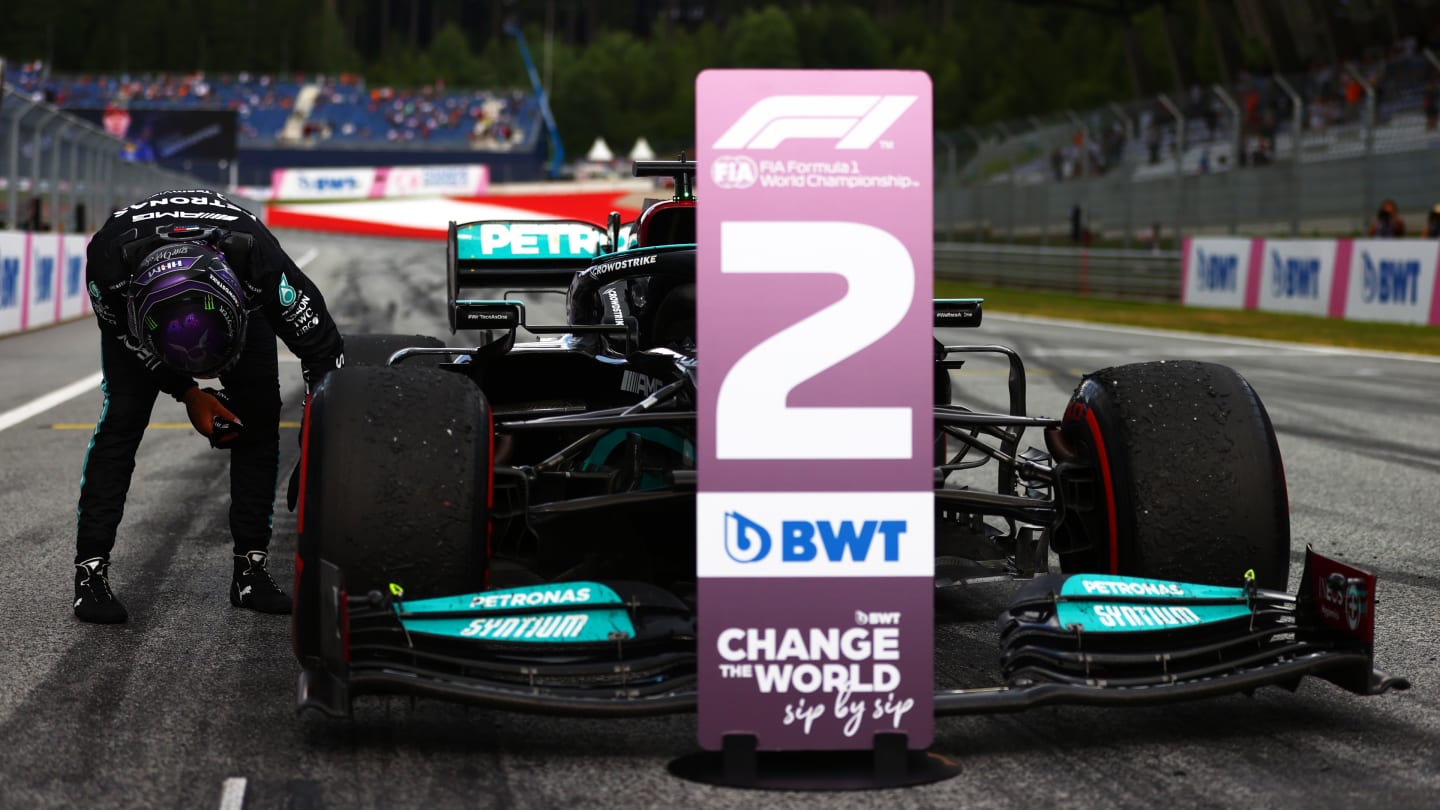 SPIELBERG, AUSTRIA - JUNE 27: Second placed Lewis Hamilton of Great Britain and Mercedes GP