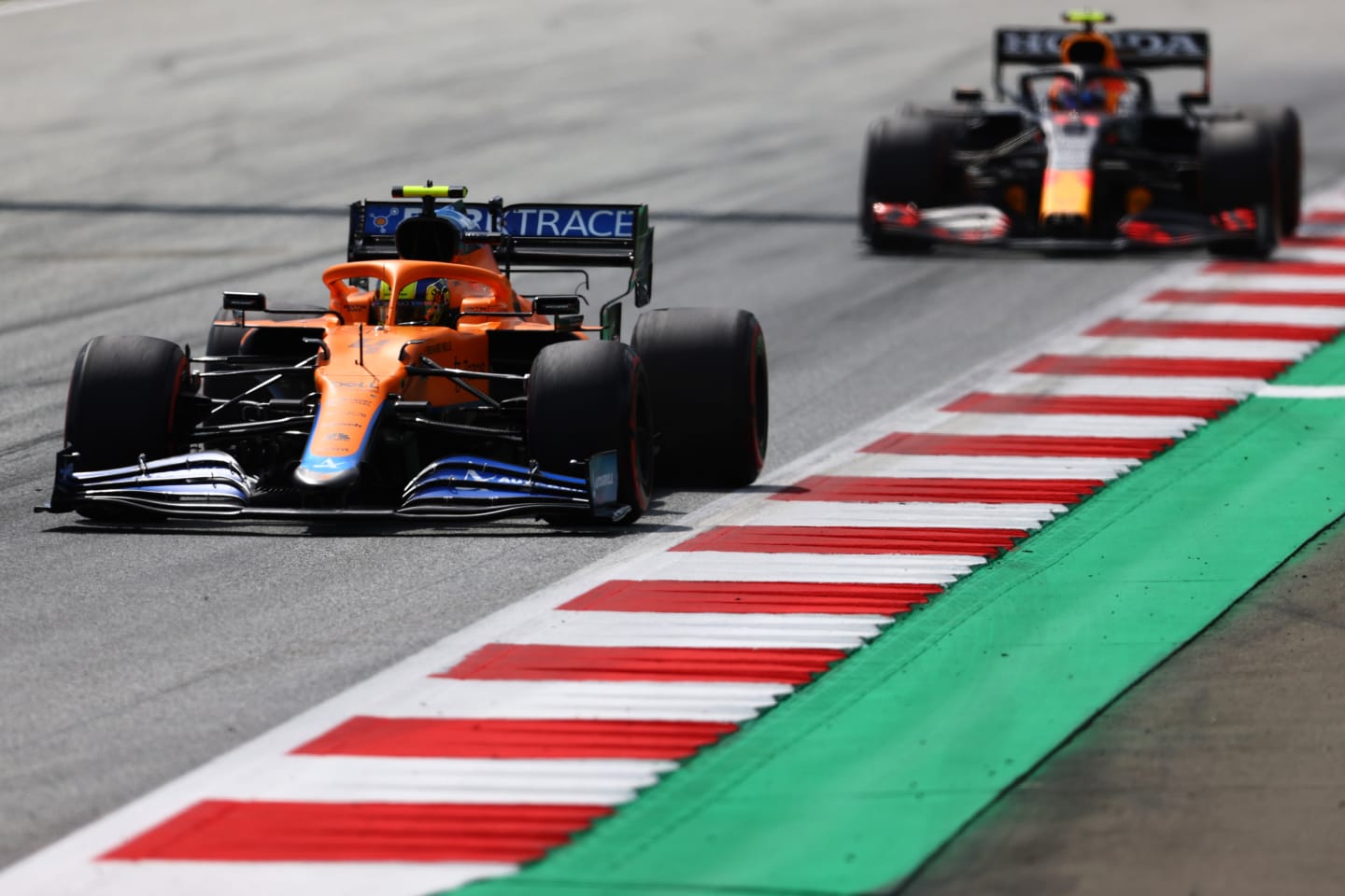 SPIELBERG, AUSTRIA - JUNE 27: Lando Norris of Great Britain driving the (4) McLaren F1 Team MCL35M Mercedes during the F1 Grand Prix of Styria at Red Bull Ring on June 27, 2021 in Spielberg, Austria. (Photo by Clive Rose/Getty Images)