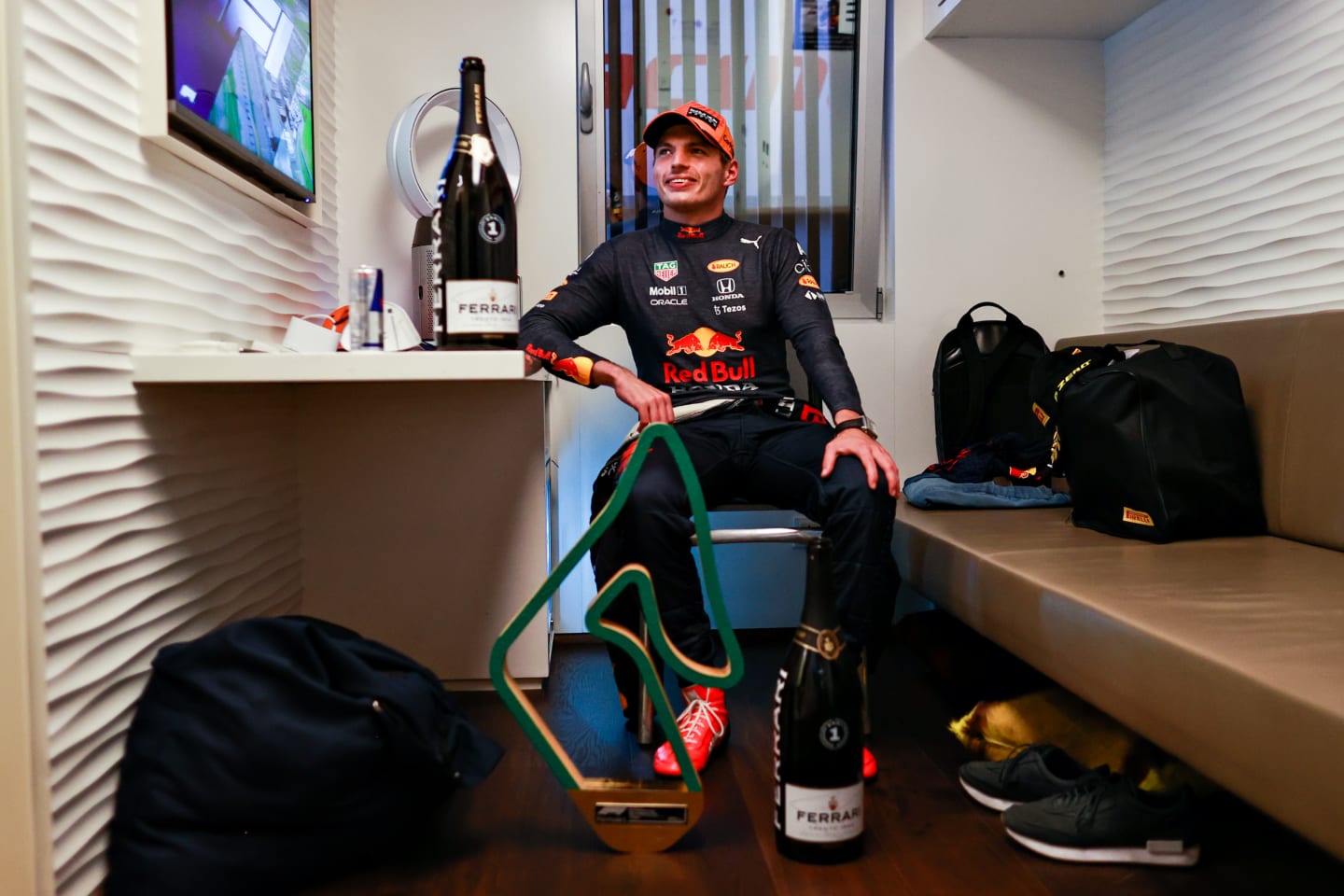 SPIELBERG, AUSTRIA - JUNE 27: Race winner Max Verstappen of Netherlands and Red Bull Racing relaxes