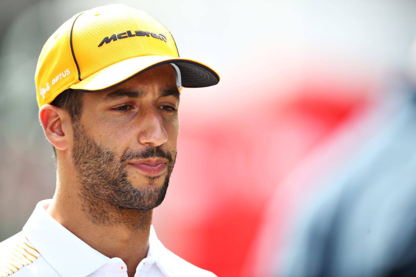 SPIELBERG, AUSTRIA - JUNE 24: Daniel Ricciardo of Australia and McLaren F1 talks to the media in