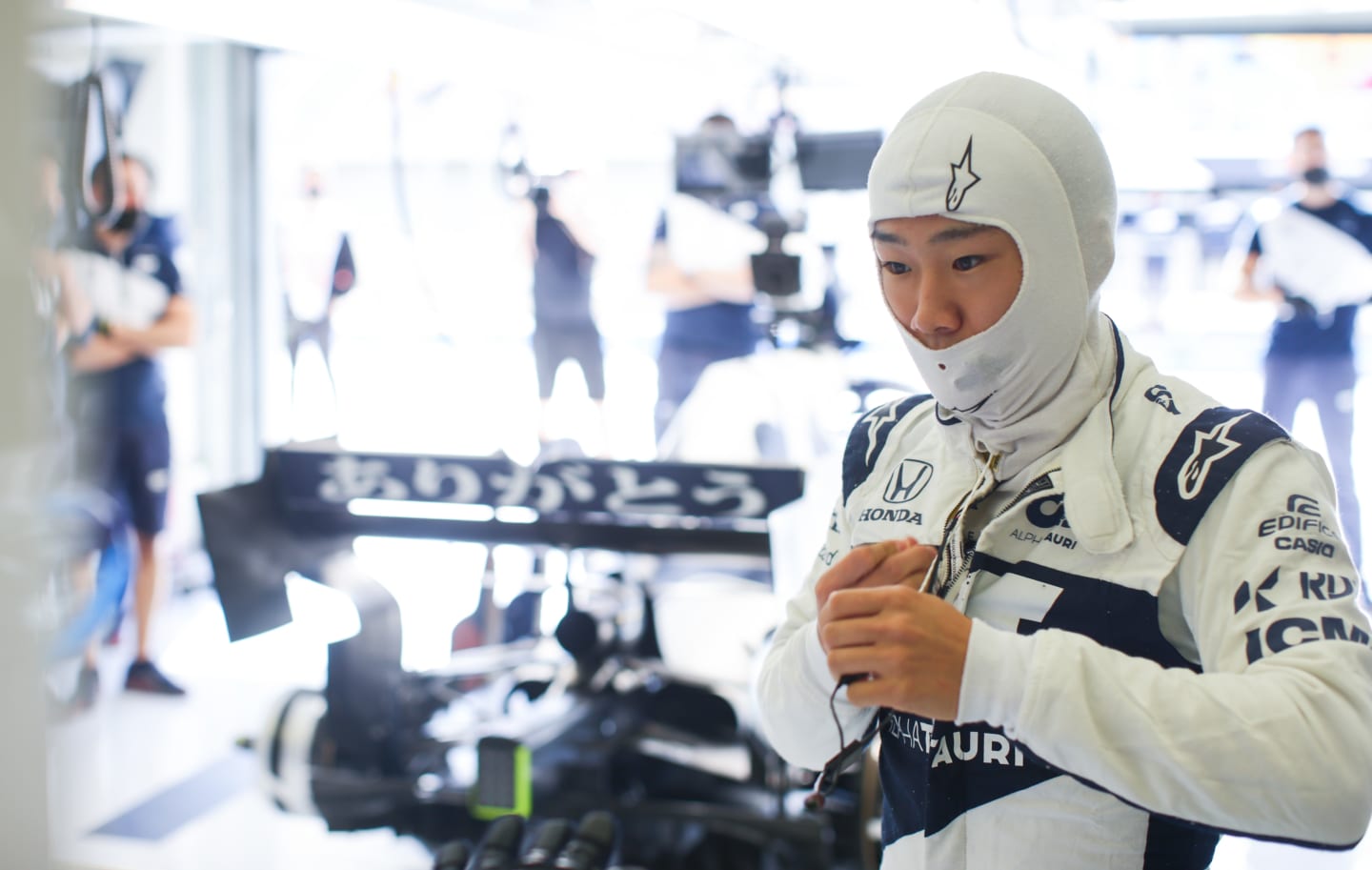 ISTANBUL, TURKEY - OCTOBER 08: Yuki Tsunoda of Japan and Scuderia AlphaTauri prepares to drive in