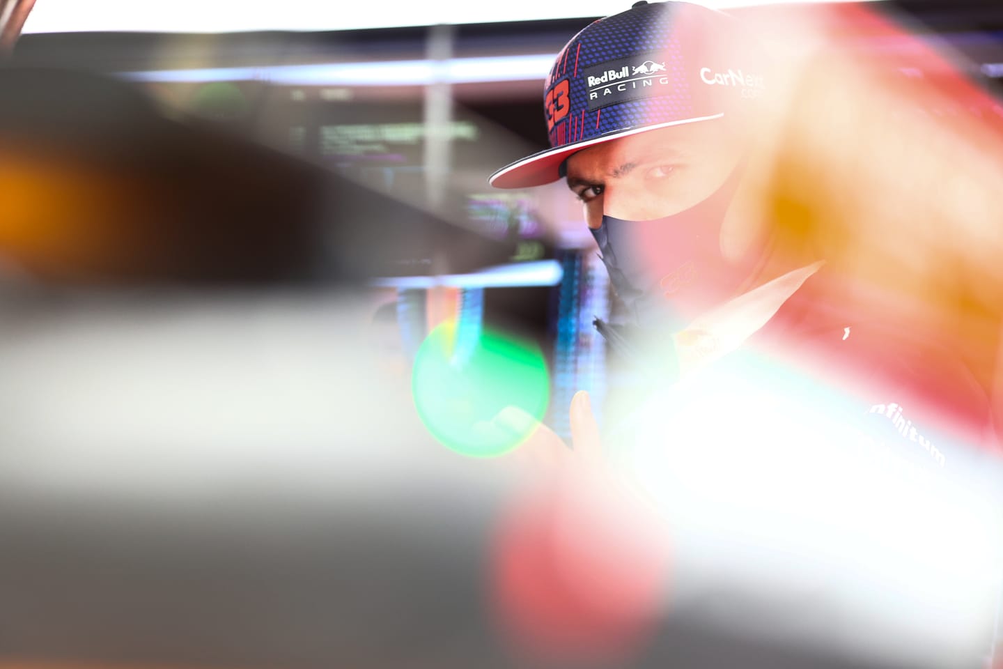 ISTANBUL, TURKEY - OCTOBER 09: Max Verstappen of Netherlands and Red Bull Racing looks on in the garage during final practice ahead of the F1 Grand Prix of Turkey at Intercity Istanbul Park on October 09, 2021 in Istanbul, Turkey. (Photo by Mark Thompson/Getty Images)