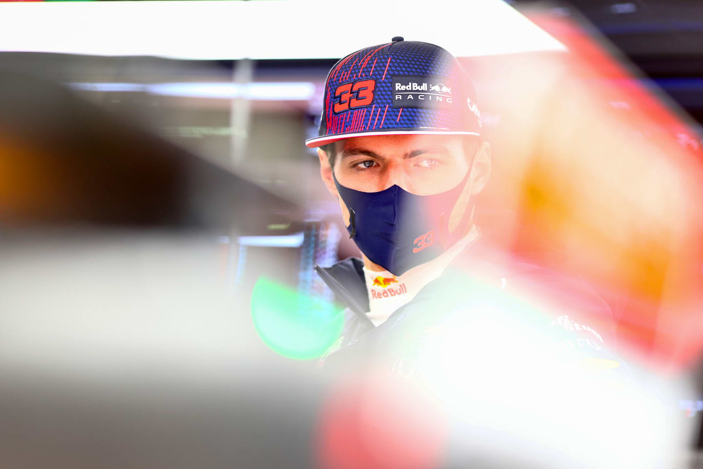 ISTANBUL, TURKEY - OCTOBER 09: Max Verstappen of Netherlands and Red Bull Racing looks on in the garage during final practice ahead of the F1 Grand Prix of Turkey at Intercity Istanbul Park on October 09, 2021 in Istanbul, Turkey. (Photo by Mark Thompson/Getty Images)