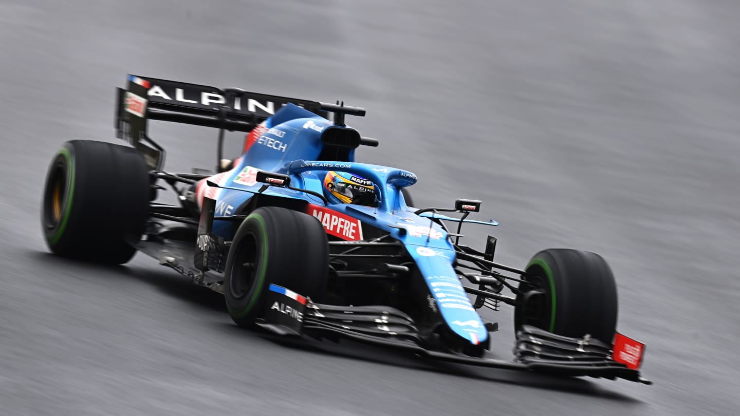 ISTANBUL, TURKEY - OCTOBER 10: Fernando Alonso of Spain driving the (14) Alpine A521 Renault during