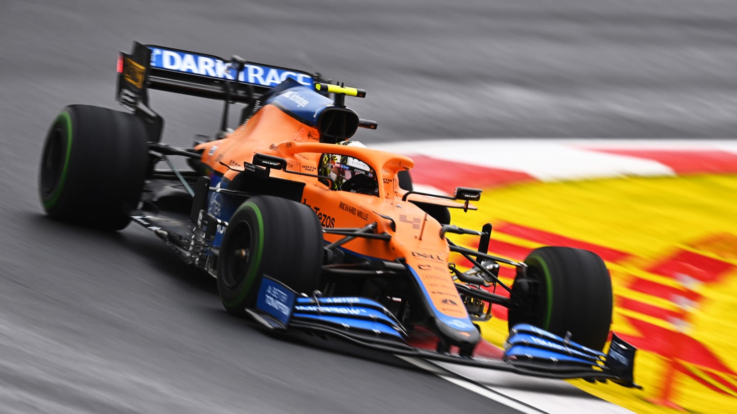 ISTANBUL, TURKEY - OCTOBER 10: Lando Norris of Great Britain driving the (4) McLaren F1 Team MCL35M Mercedes during the F1 Grand Prix of Turkey at Intercity Istanbul Park on October 10, 2021 in Istanbul, Turkey. (Photo by Clive Mason - Formula 1/Formula 1 via Getty Images)