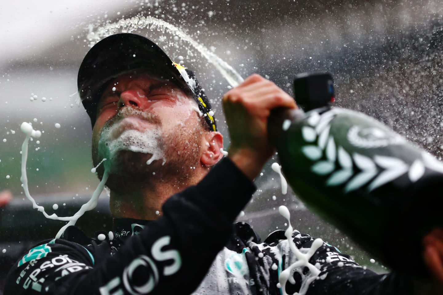 ISTANBUL, TURKEY - OCTOBER 10: Race winner Valtteri Bottas of Finland and Mercedes GP celebrates on