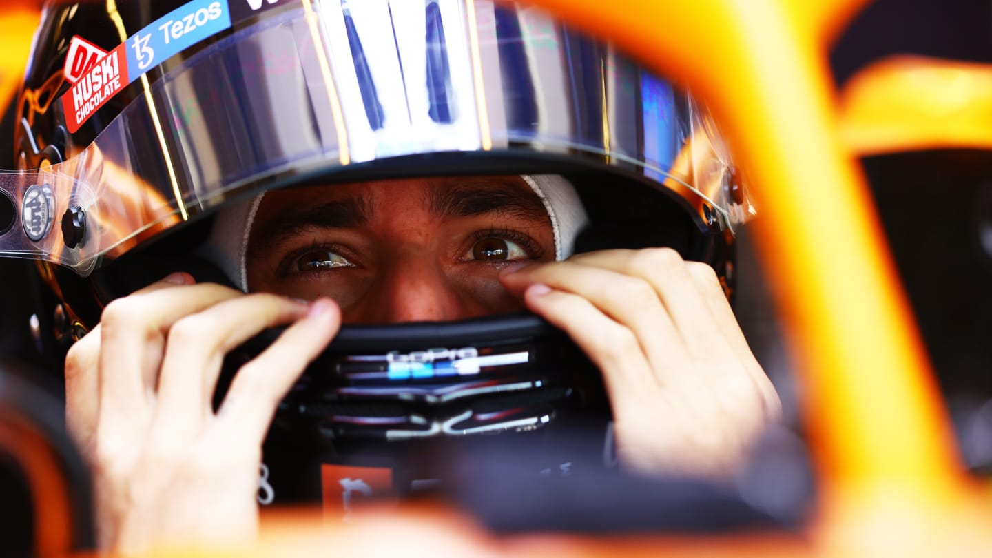 AUSTIN, TEXAS - OCTOBER 22: Daniel Ricciardo of Australia and McLaren F1 prepares to drive in the garage during practice ahead of the F1 Grand Prix of USA at Circuit of The Americas on October 22, 2021 in Austin, Texas. (Photo by Dan Istitene - Formula 1/Formula 1 via Getty Images)