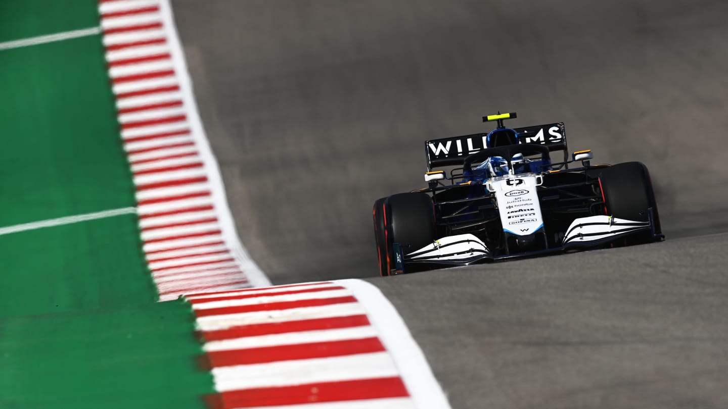 AUSTIN, TEXAS - OCTOBER 22: Nicholas Latifi of Canada driving the (6) Williams Racing FW43B Mercedes during practice ahead of the F1 Grand Prix of USA at Circuit of The Americas on October 22, 2021 in Austin, Texas. (Photo by Clive Mason - Formula 1/Formula 1 via Getty Images)