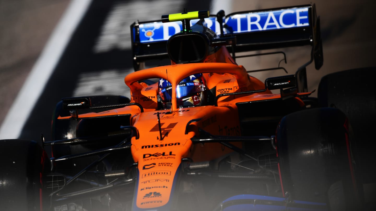 AUSTIN, TEXAS - OCTOBER 22: Lando Norris of Great Britain driving the (4) McLaren F1 Team MCL35M Mercedes in the Pitlane during practice ahead of the F1 Grand Prix of USA at Circuit of The Americas on October 22, 2021 in Austin, Texas. (Photo by Mario Renzi - Formula 1/Formula 1 via Getty Images)