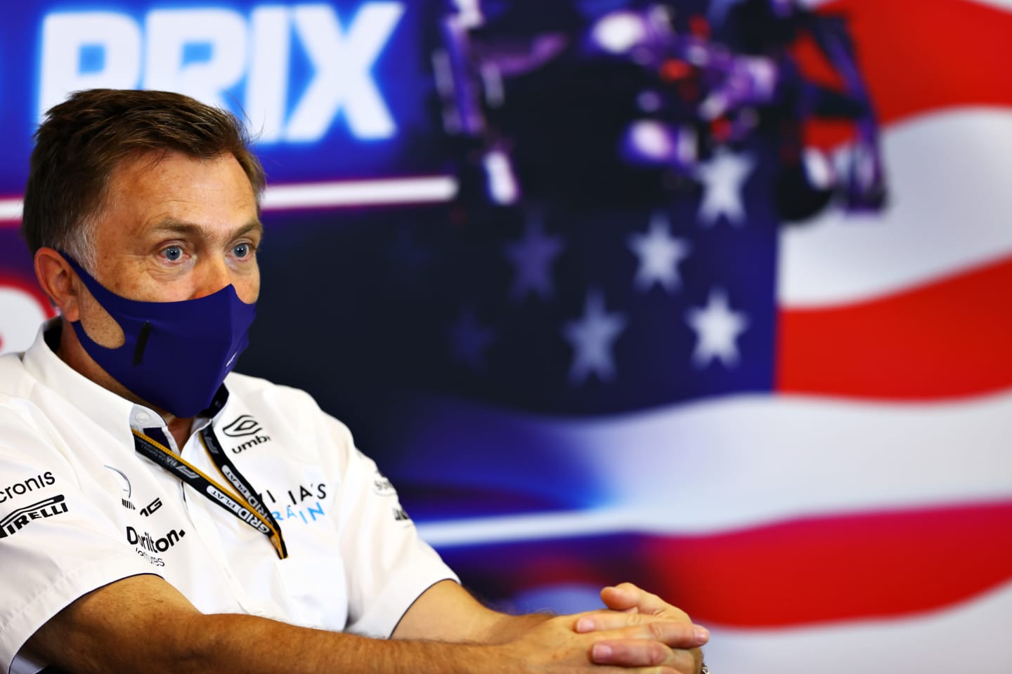 AUSTIN, TEXAS - OCTOBER 22: Jost Capito, CEO of Williams F1 talks in the Team Principals Press Conference during practice ahead of the F1 Grand Prix of USA at Circuit of The Americas on October 22, 2021 in Austin, Texas. (Photo by Dan Istitene/Getty Images)