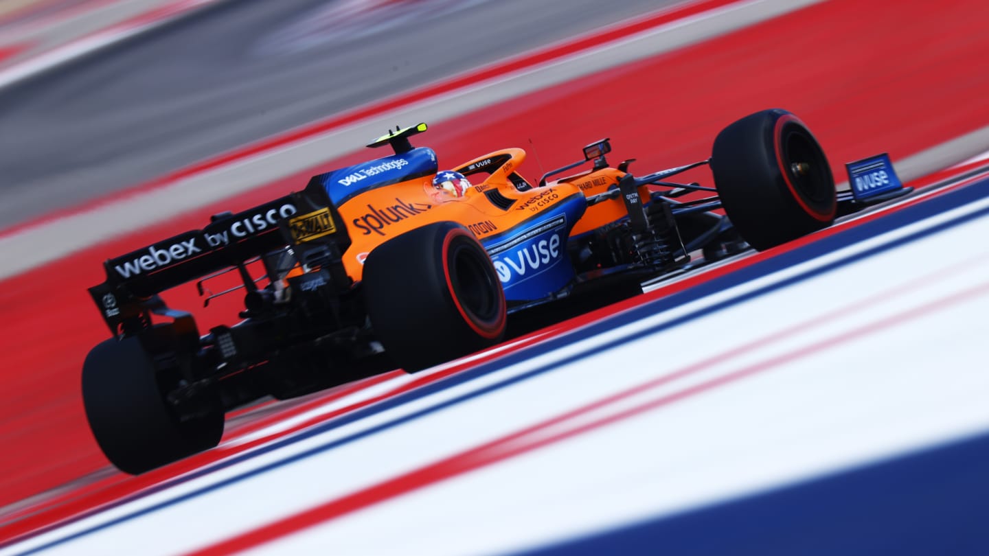 AUSTIN, TEXAS - OCTOBER 23: Lando Norris of Great Britain driving the (4) McLaren F1 Team MCL35M Mercedes during final practice ahead of the F1 Grand Prix of USA at Circuit of The Americas on October 23, 2021 in Austin, Texas. (Photo by Dan Istitene - Formula 1/Formula 1 via Getty Images)