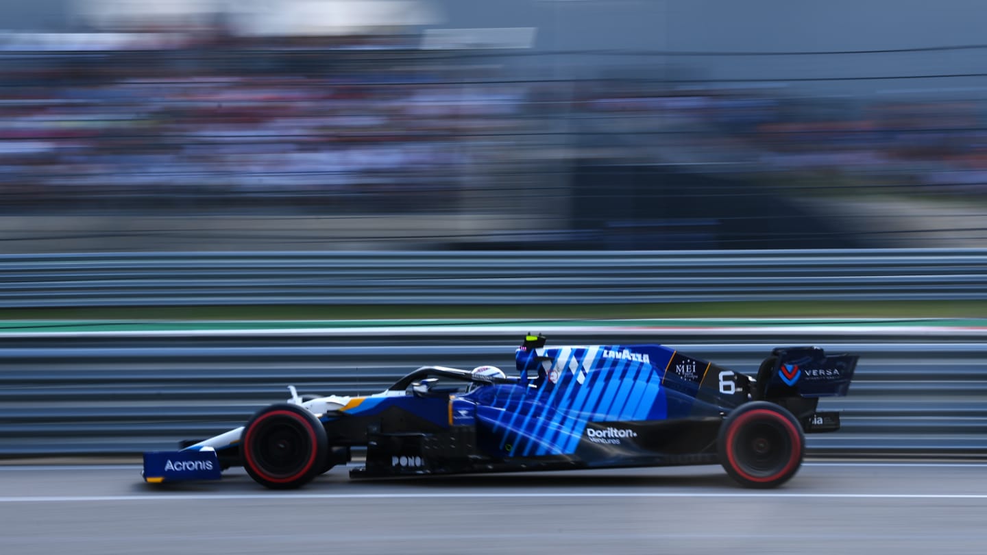 AUSTIN, TEXAS - OCTOBER 23: Nicholas Latifi of Canada driving the (6) Williams Racing FW43B Mercedes during qualifying ahead of the F1 Grand Prix of USA at Circuit of The Americas on October 23, 2021 in Austin, Texas. (Photo by Clive Mason - Formula 1/Formula 1 via Getty Images)
