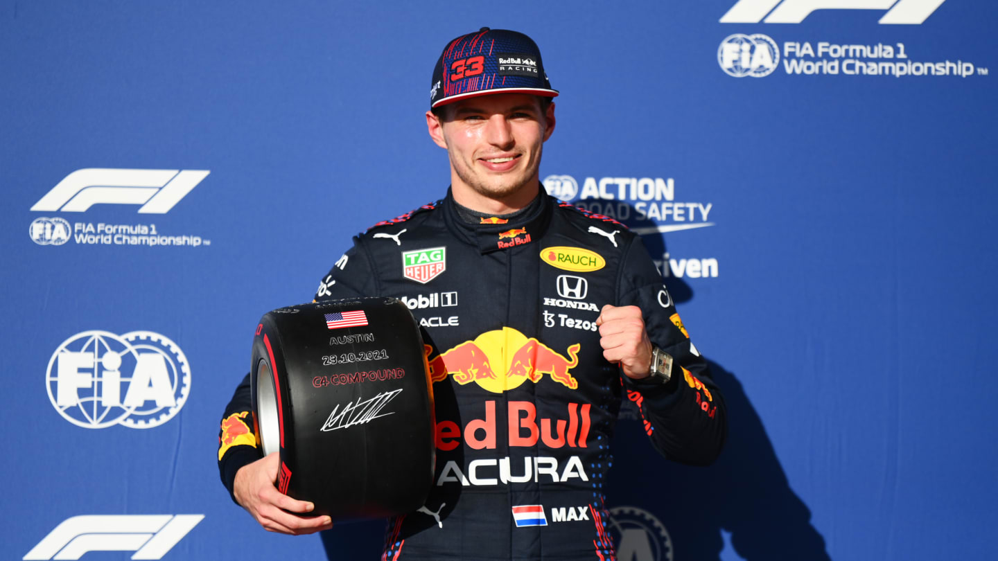 AUSTIN, TEXAS - OCTOBER 23: Pole position qualifier Max Verstappen of Netherlands and Red Bull