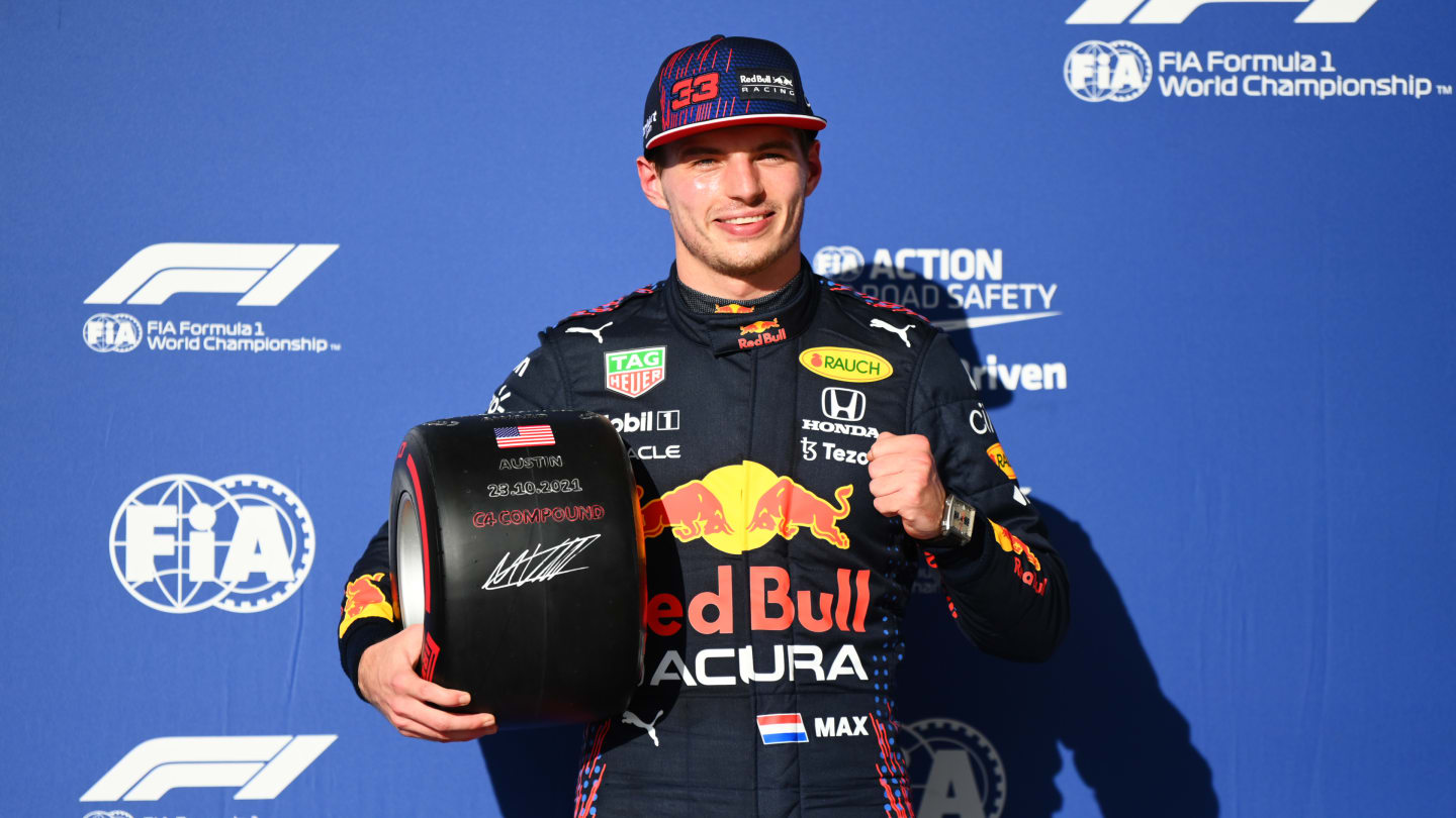 AUSTIN, TEXAS - OCTOBER 23: Pole position qualifier Max Verstappen of Netherlands and Red Bull