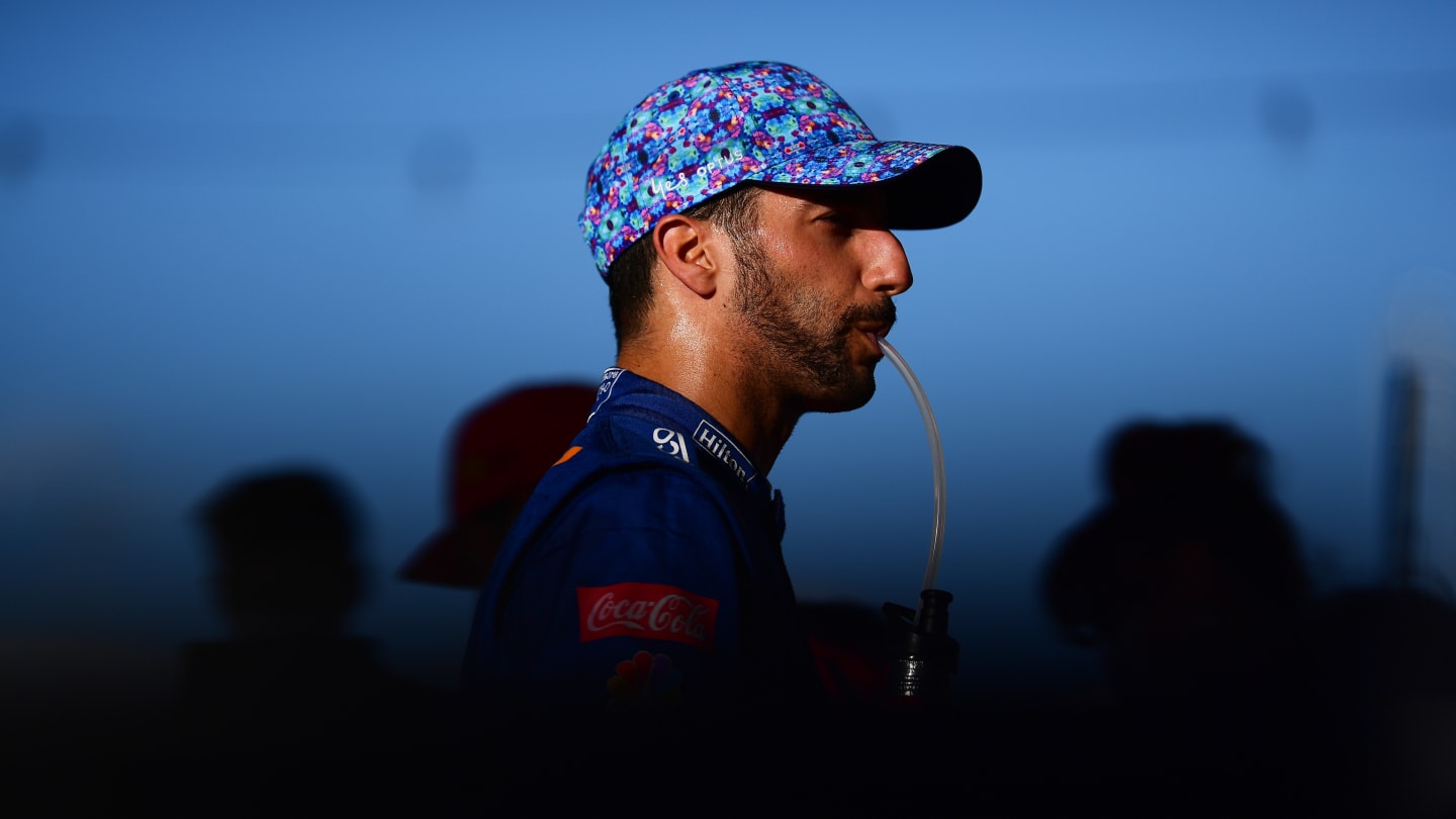 AUSTIN, TEXAS - OCTOBER 23: Daniel Ricciardo of Australia and McLaren F1 talks to the media in the Paddock after qualifying ahead of the F1 Grand Prix of USA at Circuit of The Americas on October 23, 2021 in Austin, Texas. (Photo by Mario Renzi - Formula 1/Formula 1 via Getty Images)