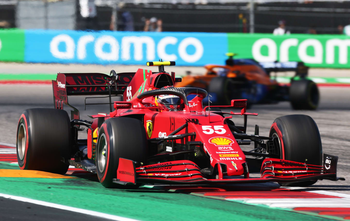 AUSTIN, TEXAS - OCTOBER 24: Carlos Sainz of Spain driving the (55) Scuderia Ferrari SF21 during the F1 Grand Prix of USA at Circuit of The Americas on October 24, 2021 in Austin, Texas. (Photo by Peter Fox/Getty Images)
